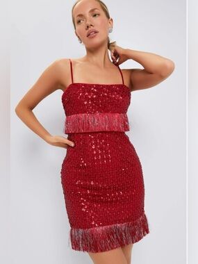 NWT SAYLOR x Anthropologie Sequins Fringe Vibrant Red Mini Dress Size 1X